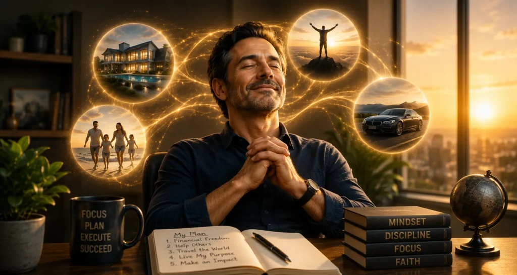 Showing a man manifesting